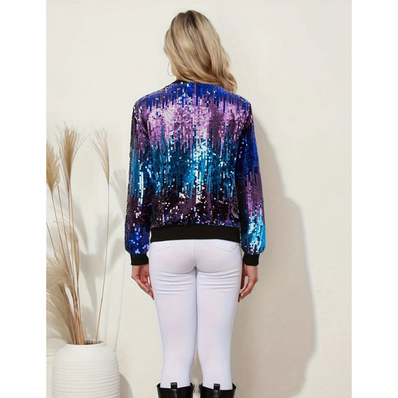 Purple and Blue Sequins Zip Up Jacket - Picture 2 of 7